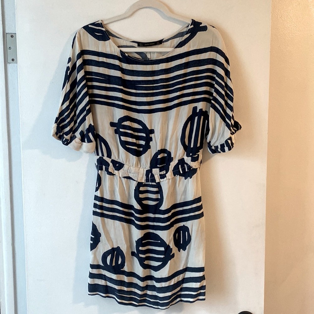 Navy/Cream Zara mini tie dress